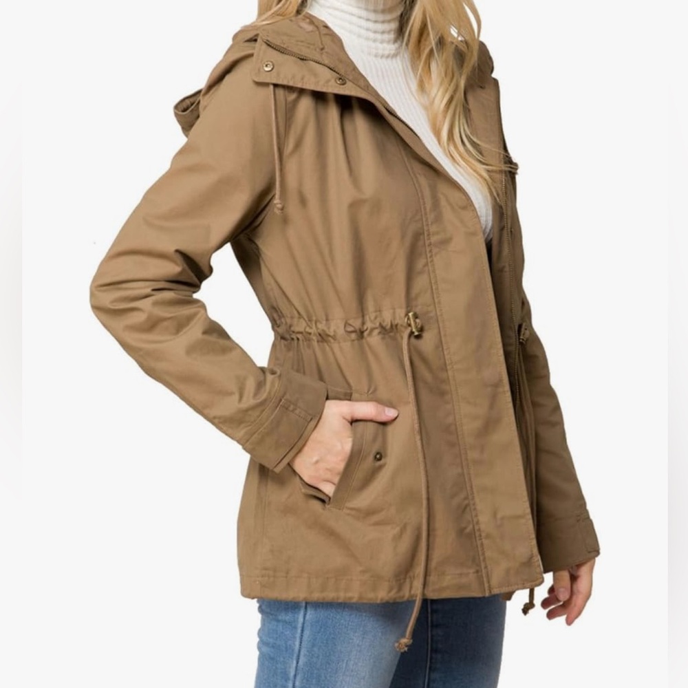 Tan Utility Jacket with Classic Collar and Relaxed Fit